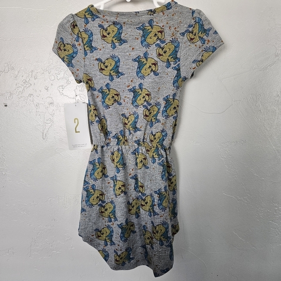 Lularoe NWT Toddler Girl 2 Grey Short Sleeve Dress Flounder Little Mermaid Fish - Picture 6 of 6